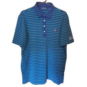 Ralph Lauren Polo Golf Men Shirt Blue Green Stripe Short Sleeve Greenbrier Sz XL